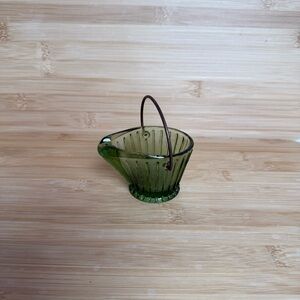 Vintage Mid-Century Modern Hazel Atlas Green Glass Coal Bucket Ash Tray